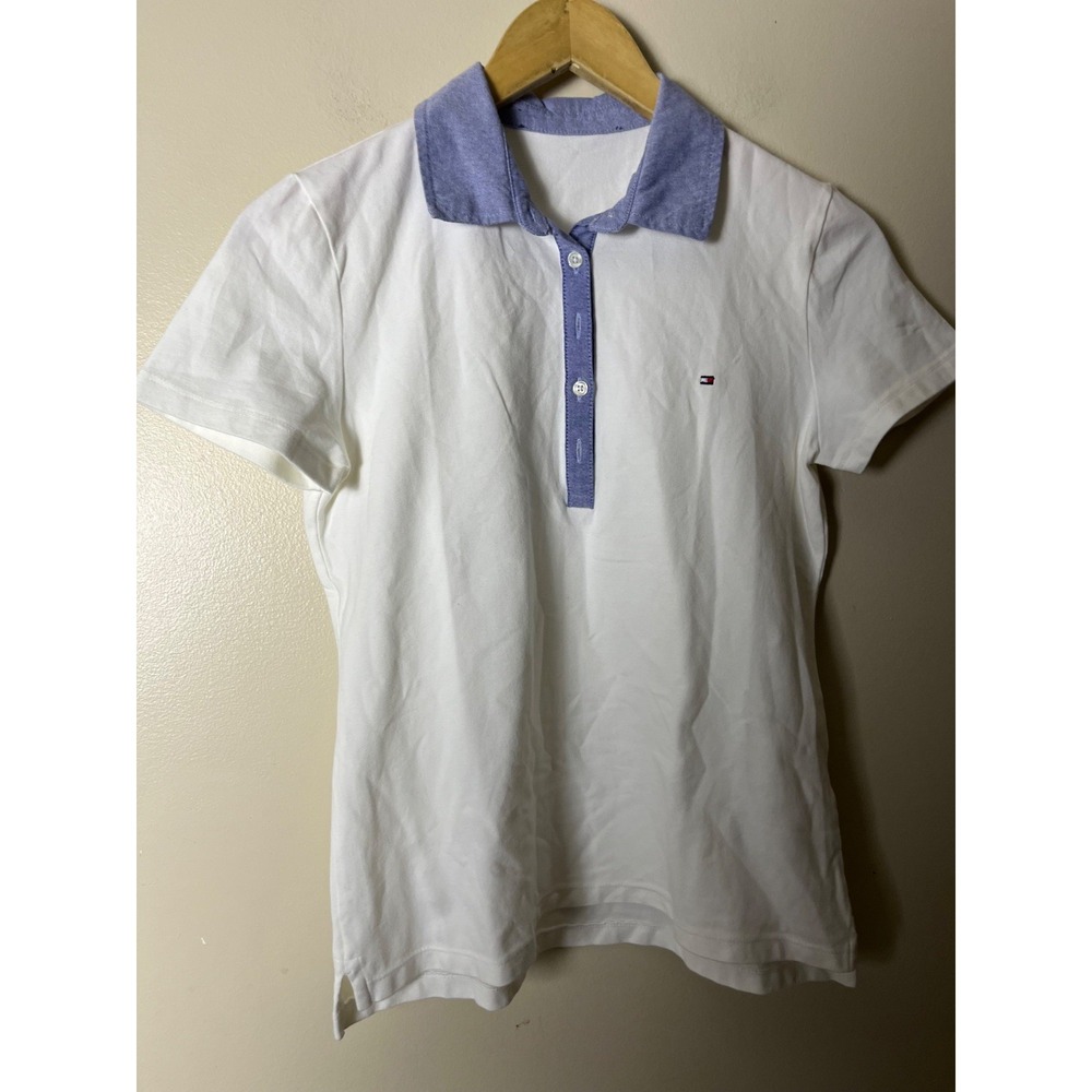 Tommy Hilfiger Polo Shirt White Blue Collar Youth S Casual